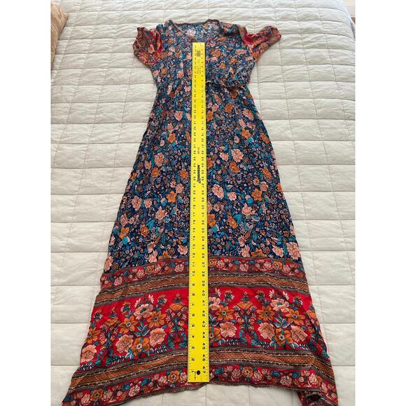 Pretty Garden Multicolor Floral Short Sleeve Cinch Waist Lightweight Maxi Dress - Picture 11 of 11